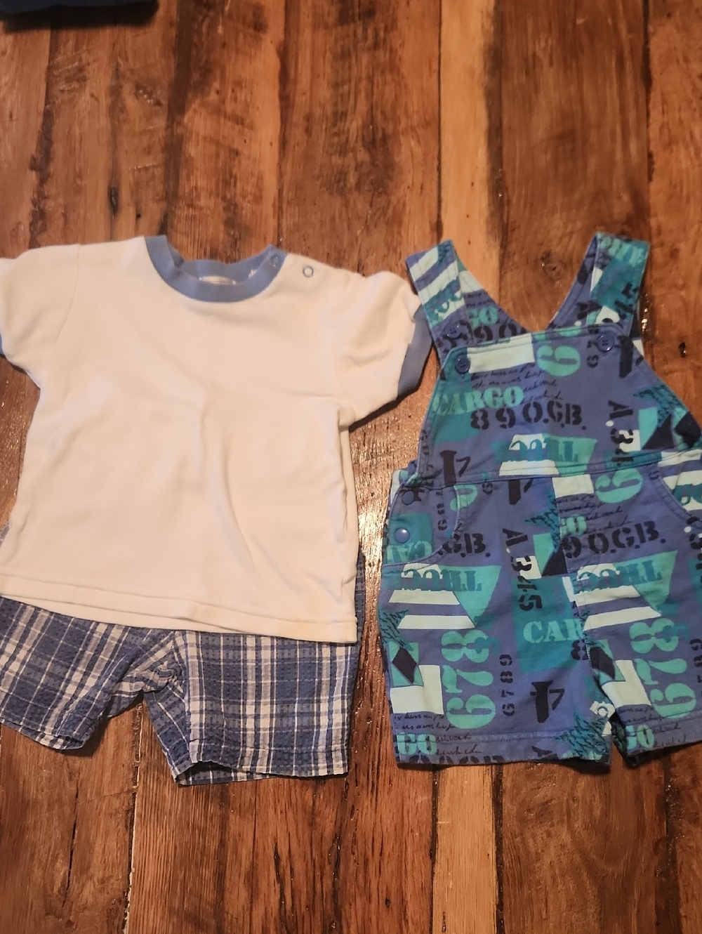 Toddler Blue Plaid Shorts & Tee With  Graphic Overalls